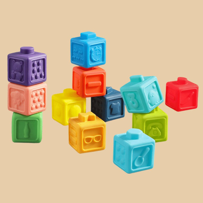 Cubi Impilabili Colorati Silicone 12 Pezzi - FREEKIDS MONTESSORI